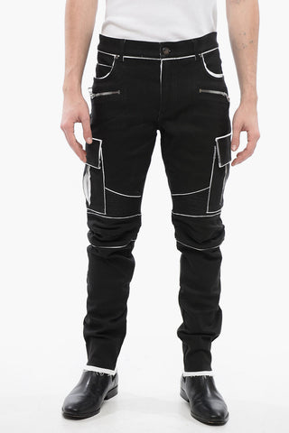 Coated Cotton Cargo Trousers with Contrast Details