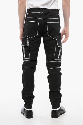 Coated Cotton Cargo Trousers with Contrast Details