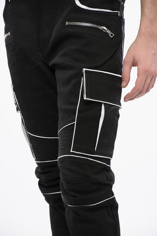 Coated Cotton Cargo Trousers with Contrast Details