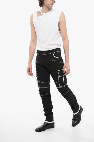 Coated Cotton Cargo Trousers with Contrast Details