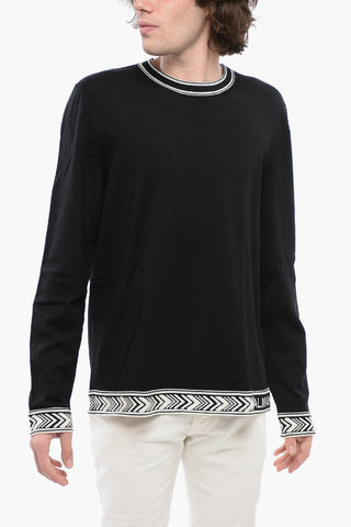 Crew Neck Virgin Wool Sweater with Contrasting Edges
