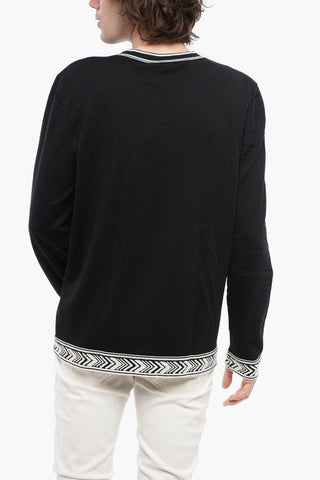Crew Neck Virgin Wool Sweater with Contrasting Edges