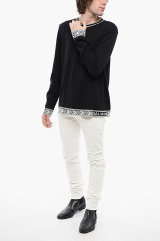 Crew Neck Virgin Wool Sweater with Contrasting Edges