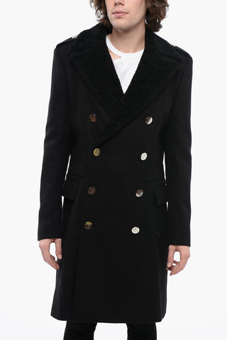 Double-breasted Eco-Shearling Coat with Logoed Buttons