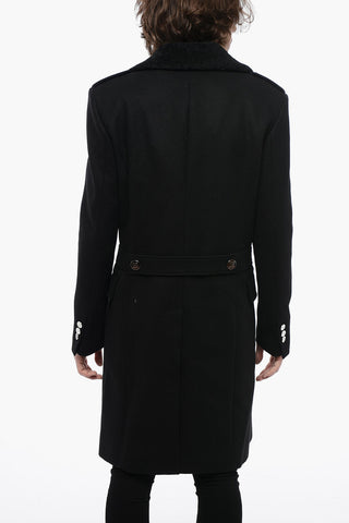 Double-breasted Eco-Shearling Coat with Logoed Buttons