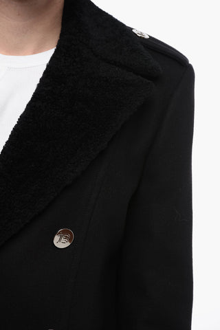 Double-breasted Eco-Shearling Coat with Logoed Buttons