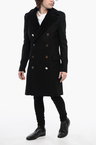 Double-breasted Eco-Shearling Coat with Logoed Buttons