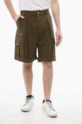 Single-pleated Cotton Cargo Pants with Belt Loops