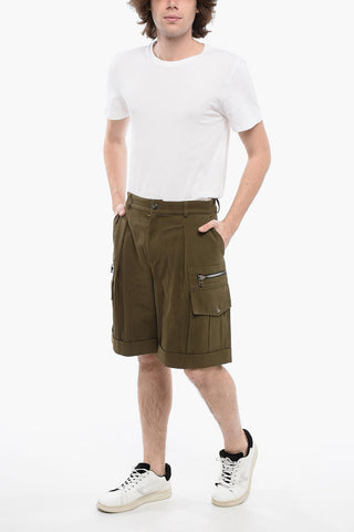 Single-pleated Cotton Cargo Pants with Belt Loops