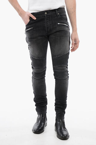Slim Fit Biker Denims with Logoed Cuffs 15cm