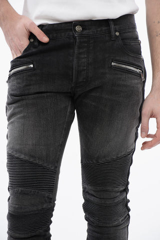Slim Fit Biker Denims with Logoed Cuffs 15cm