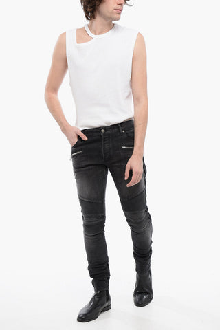Slim Fit Biker Denims with Logoed Cuffs 15cm