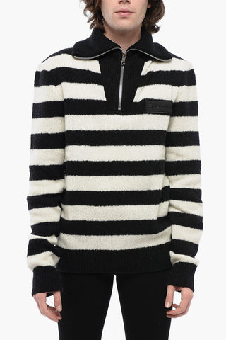 Maglia Mock Neck a Righe Awning con Half Zip