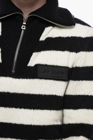 Maglia Mock Neck a Righe Awning con Half Zip