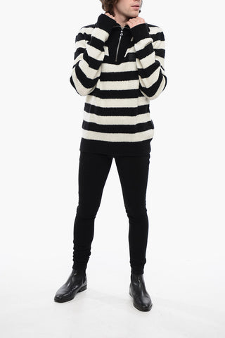 Maglia Mock Neck a Righe Awning con Half Zip