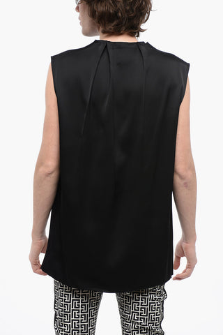 Tank Top in Misto Seta con Collo Drappeggiato