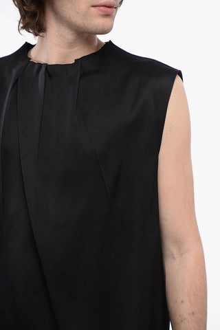 Tank Top in Misto Seta con Collo Drappeggiato