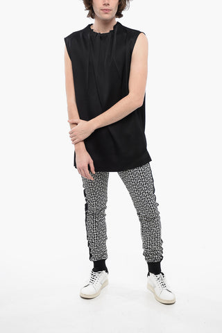 Tank Top in Misto Seta con Collo Drappeggiato