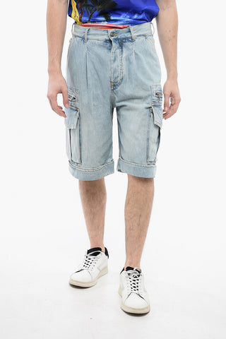 Denim Cargo Shorts with Belt Loops