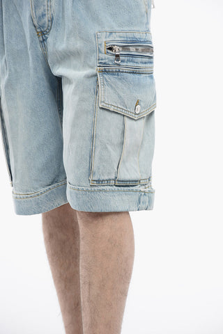 Denim Cargo Shorts with Belt Loops