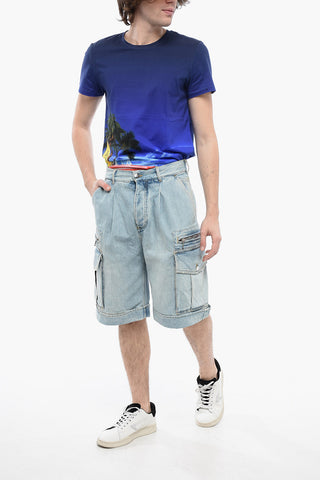 Denim Cargo Shorts with Belt Loops