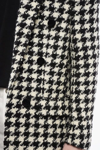 Houndstooth Patterned Tweed Coat with Velour Buttons