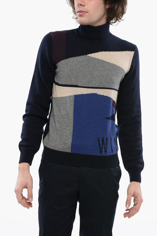 Maglia a Collo Alto in Cashmere con Motivo Multicolor