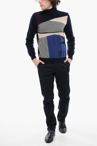 Maglia a Collo Alto in Cashmere con Motivo Multicolor
