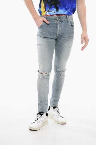 Slim Fit Distressed Denims with Logoed Pocket 13cm