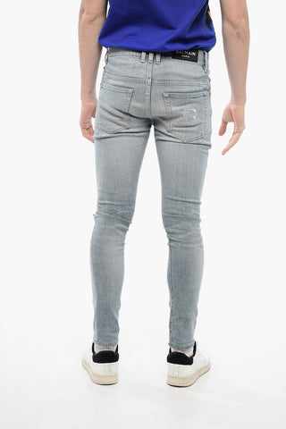 Slim Fit Distressed Denims with Logoed Pocket 13cm