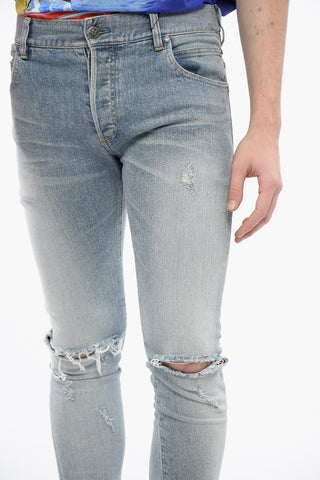 Slim Fit Distressed Denims with Logoed Pocket 13cm