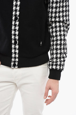 Cotton Blend Bomber jacket with Houndstooth Sleeves