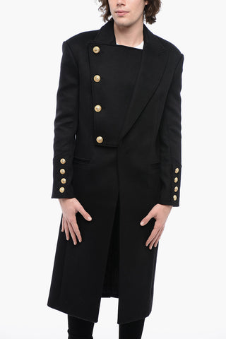 Double-breasted Virgin Wool Coat with Peak Lapel