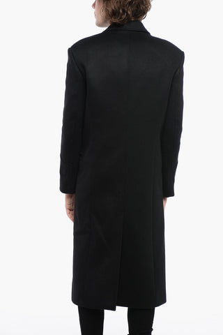 Double-breasted Virgin Wool Coat with Peak Lapel