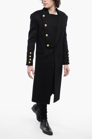 Double-breasted Virgin Wool Coat with Peak Lapel