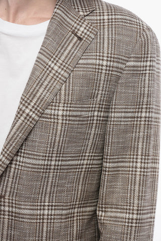 Blazer in Misto Lino con Motivo a Quadri 