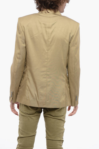 Double-breasted Cotton Blend Unlined Blazer with Logoed Buttons