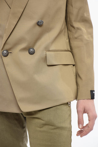 Double-breasted Cotton Blend Unlined Blazer with Logoed Buttons