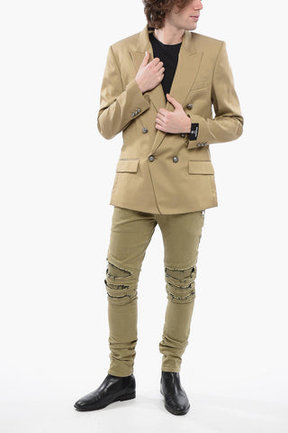 Double-breasted Cotton Blend Unlined Blazer with Logoed Buttons