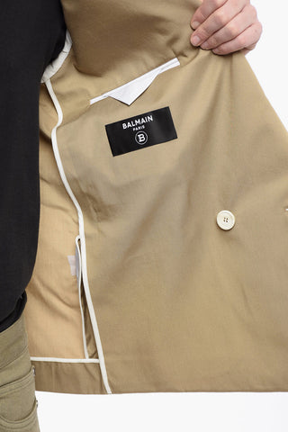 Double-breasted Cotton Blend Unlined Blazer with Logoed Buttons
