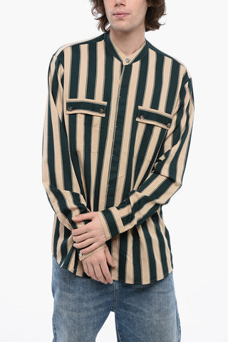 Balanced Stripe Viscose Blend Shirt with Mandarin Collar