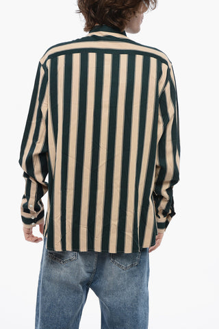 Balanced Stripe Viscose Blend Shirt with Mandarin Collar
