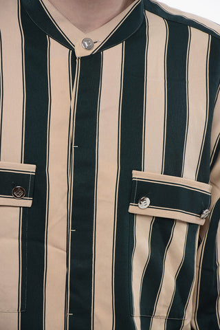 Balanced Stripe Viscose Blend Shirt with Mandarin Collar