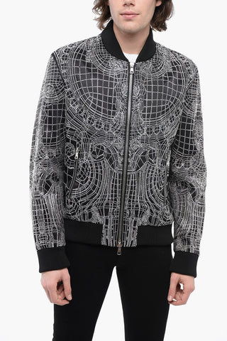 All-Over Rhinestoned Satin Bomber Jacket