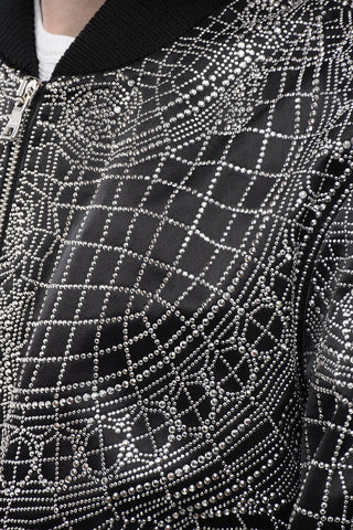 All-Over Rhinestoned Satin Bomber Jacket
