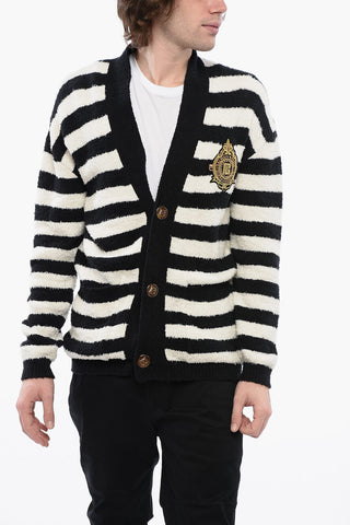 Awning Striped Cotton Cardigan with Embroidered Emblem