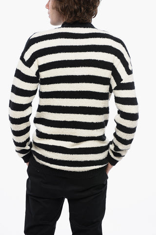 Awning Striped Cotton Cardigan with Embroidered Emblem