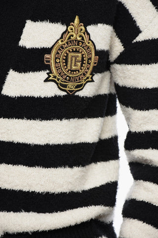 Awning Striped Cotton Cardigan with Embroidered Emblem