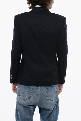 Double-breasted Cotton Blend Blazer with Peak Lapel