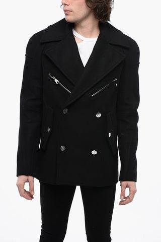 Double-breasted Virgin Wool Blend Coat with Logoed Buttons